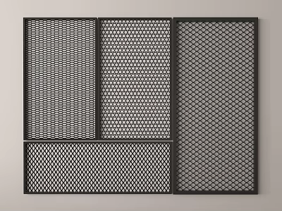 Wrought Iron Decorative Panels with Various Geometric Grid Patterns and Black Finish for Modern Interiors 3d model