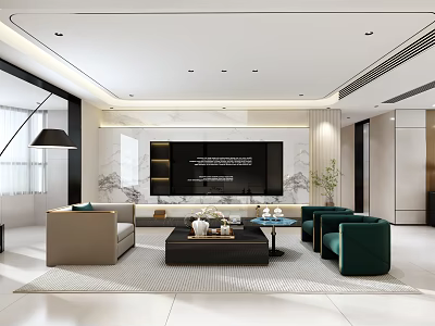 Modern Living And Dining Room Interior With Cozy Sofa Coffee Table And Stylish TV Wall Decor 3d model