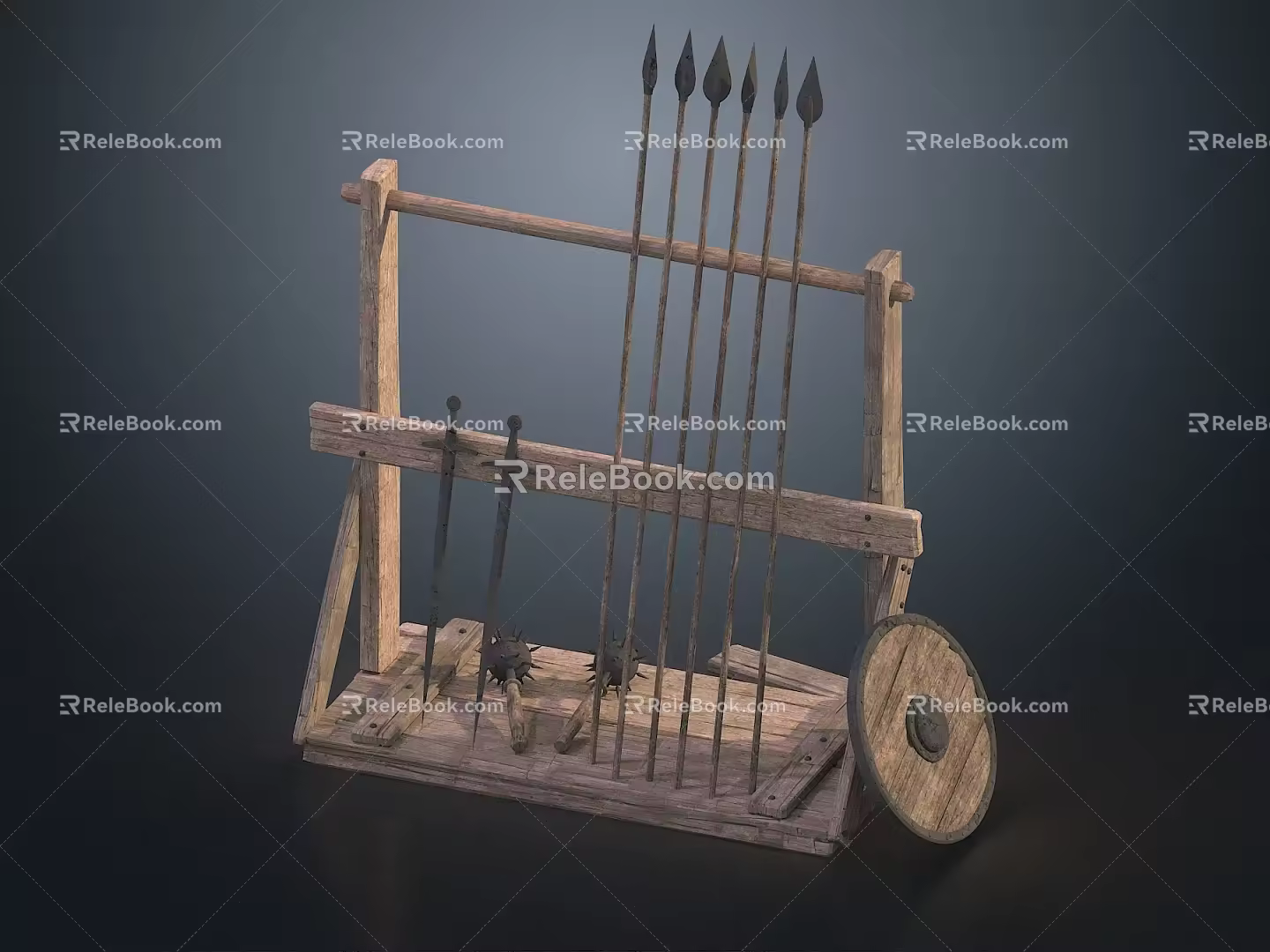 weapon arsenal weapon rack lance sword meteor hammer shield iron sword cold weapon arsenal 3d model