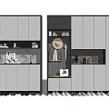 Modern Light Gray Shoe Cabinet With Multiple Doors Open Shelves And Decorative Elements 3d model