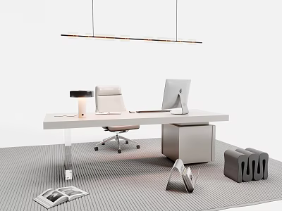 Modern Office Workspace With Minimalist Desk Chair Monitor Table Lamp Magazines Storage Boxes 3d model