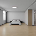 Hotel Guest Room With Two Beds Gray Headboards White Walls And Wooden Flooring