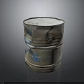 Rusted Metal Barrel With White Lid And Blue Text On Dark Background