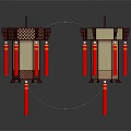 Two Traditional Chinese Lanterns With Wooden Frame And Red Decorative Tassels