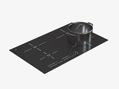 Black Induction Cooktop Modern Kitchen Appliance With Smooth Surface Lines And Control Buttons 3d model