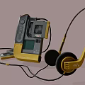 Vintage Cassette Player With Yellow Headphones For Retro Music Listening