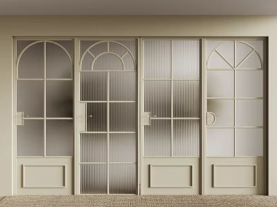 Sliding Doors with Arched Grid and Striped Glass in Beige Modern Design 3d model