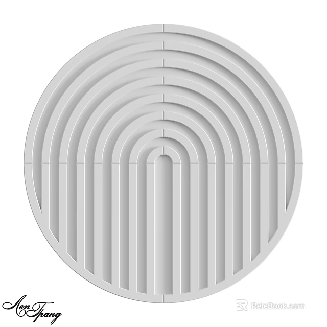 Modern Circular Decorative Component With Concentric Rings And Vertical Stripes 3d model 