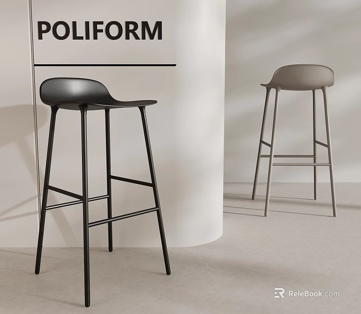 Poliform Modern Bar Stools In Black And Grey For Contemporary Interior Design 3d model 