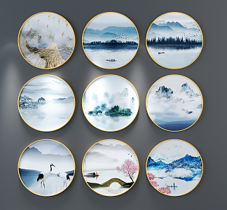 New Chinese Round Frame Painting Decorative Painting 3d model