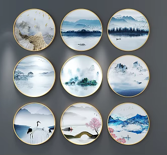 New Chinese Round Frame Painting Decorative Painting 3d model