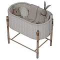 Light Colored Padded Baby Crib With Wooden Frame And Plush Rabbit Toys