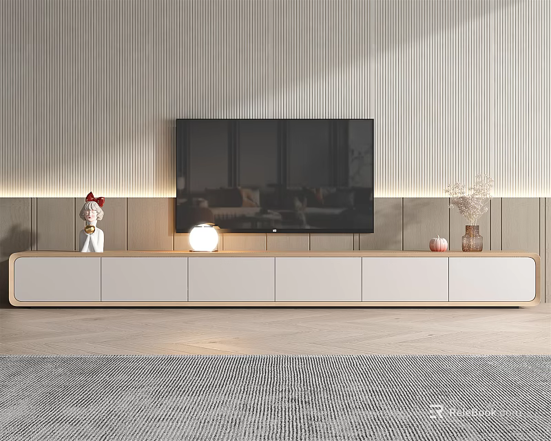 Modern Elegant TV Stand With Mounted TV Wall Decor And Decorative Items 3d model 