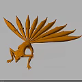 Orange Fox Creature With Unique Feather Tail 3D Artistic Model Crouching On Dark Reflective Background 3d model