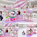 Cartoon Character Inflatable Model For Shopping Mall Event With Pink Decoration And Balloon Elements