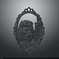 Intricately Carved Lion Head Design On Oval Decorative Plaque With Floral Patterns