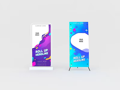 Colorful Roll Up Display Stands With Purple Pink Blue Yellow Gradient Design 3d model