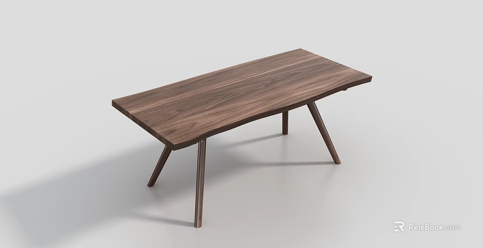 Minimalist Wooden Walnut Dining Table With Rectangular Tabletop And Slim Legs 3d model