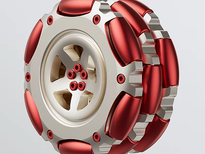 Red Silver Mechanical Gear Decorative Ornament Set With Rotating Parts 3d model