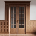 Middle ancient double door solid wood door kitchen door 3d model