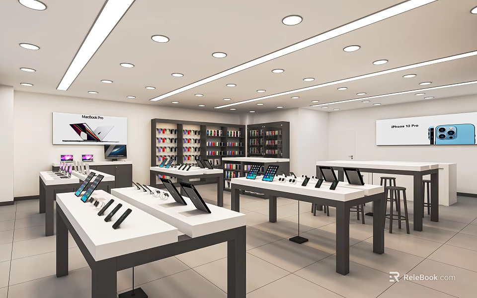 Modern Digital Store Interior With Display Tables Shelves Smartphones And Accessories 3d model 