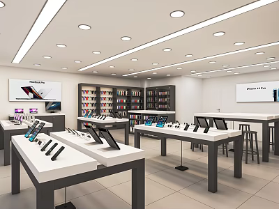Modern Digital Store Interior With Display Tables Shelves Smartphones And Accessories 3d model