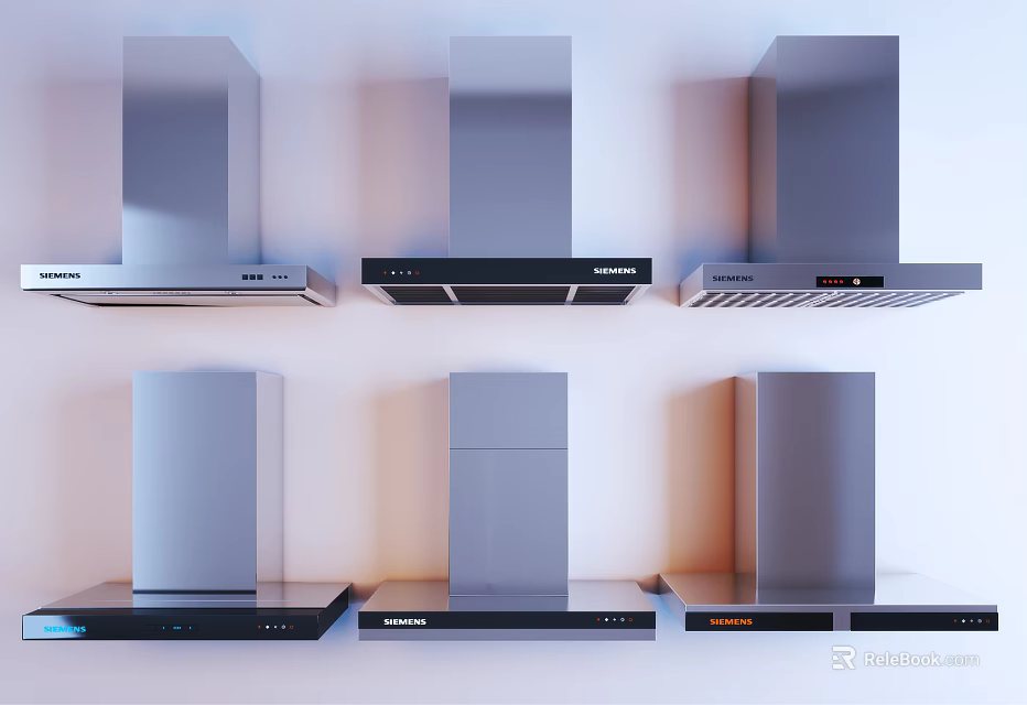 Various Stainless Steel Range Hoods As Modern Wall Mounted Kitchen Appliances 3d model 