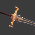 Ornate Medieval Sword With Golden Hilt Red Grip And Purple Blade Design