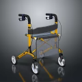 Yellow And Black Folding Walker With Four Wheels Ergonomic Handles And Storage Basket