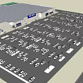 Large Commercial Building Exterior With Spacious Parking Lot And Many Parked Cars