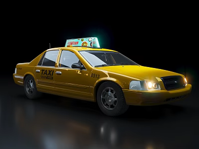 Yellow Taxi Cab With Illuminated Roof Sign And ASTA Branding Details 3d model