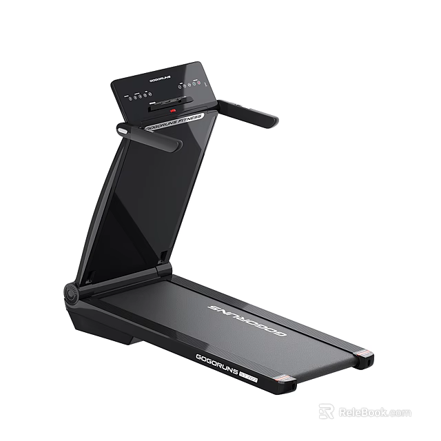 Foldable Black Treadmill With Control Panel And Handrails For Home Use 3d model 