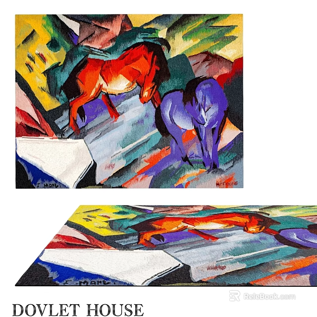Colorful Abstract Square Rug With Red And Purple Horses Design 3d model 