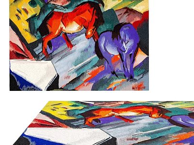Colorful Abstract Square Rug With Red And Purple Horses Design 3d model