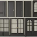Stylish Dark Colored Hinged Doors With Glass Panels And Various Panel Designs 3d model