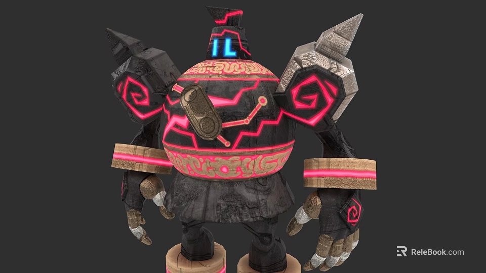 Game Movie Character With Spherical Body Red Glowing Patterns And Metallic Armor 3d model 