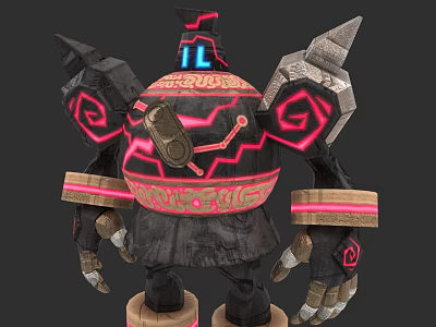 Game Movie Character With Spherical Body Red Glowing Patterns And Metallic Armor 3d model