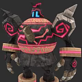 Game Movie Character With Spherical Body Red Glowing Patterns And Metallic Armor