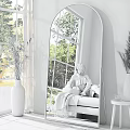 Cozy Living Room Interior With Arch Mirror Beige Sofa Throw Blanket And Dried Flowers