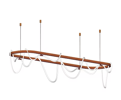 Modern Chandelier Design With Brown Frame And White Curved Lines Suspended By Metal Rods 3d model