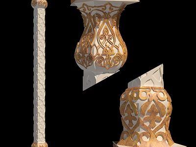 Ornate Roman Columns With Intricate Carvings Gold White Details And Classical Design 3d model