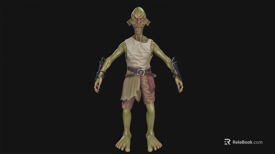 Game Movie Character Green Skin Slim Body White Sleeveless Top Brown Shorts Metal Wristbands 3d model 