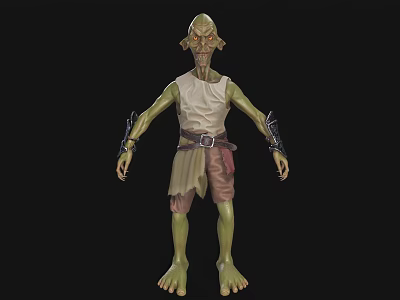 Game Movie Character Green Skin Slim Body White Sleeveless Top Brown Shorts Metal Wristbands 3d model