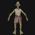 Game Movie Character Green Skin Slim Body White Sleeveless Top Brown Shorts Metal Wristbands