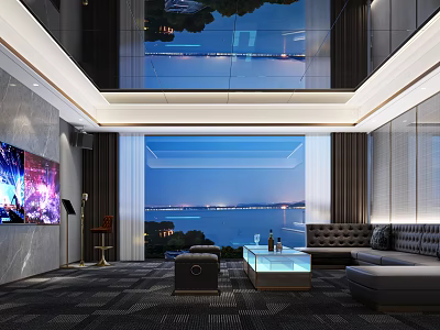 Modern Luxury KTV Room With Large LED Screen Comfortable Sofa And Scenic Night View 3d model