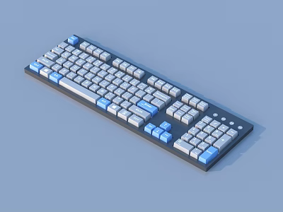 Full Size Computer Keyboard With Blue And Gray Keycaps For Office And Home Use 3d model