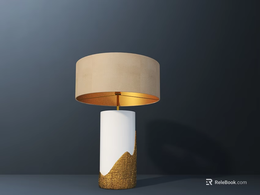 Elegant Modern Table Lamp With White Column Gold Base And Beige Lampshade 3d model