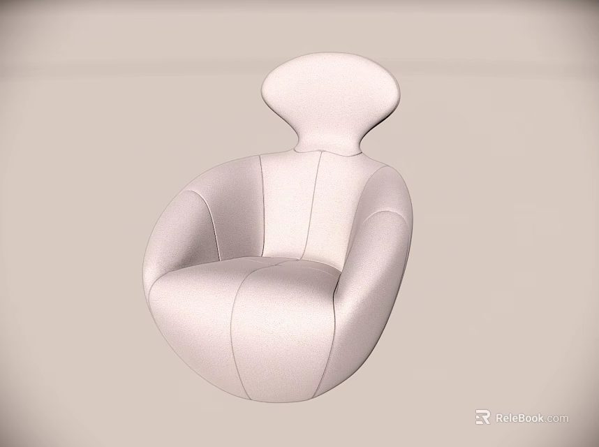 Light Colored Modern Single Sofa With Curved Armrests Rounded Backrest Stitched Details 3d model