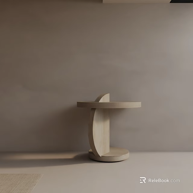 Minimalist Wooden Side Table With Round Top And Curved Base Against Beige Wall 3d model 