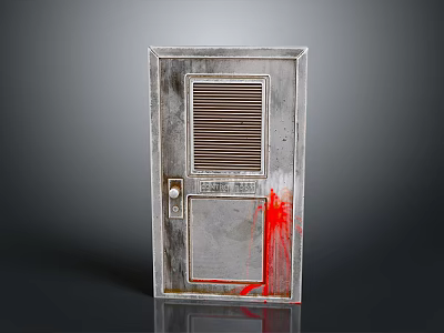 Rusty Metal Door With Ventilation Grille And Red Stain On Surface 3d model
